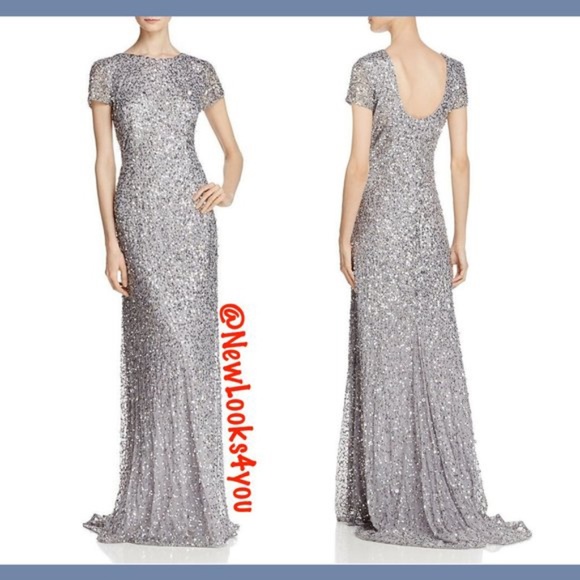 NEW Adrianna Papell Scoop Back Sequin‎ Mesh Gown 4 - Picture 1 of 13